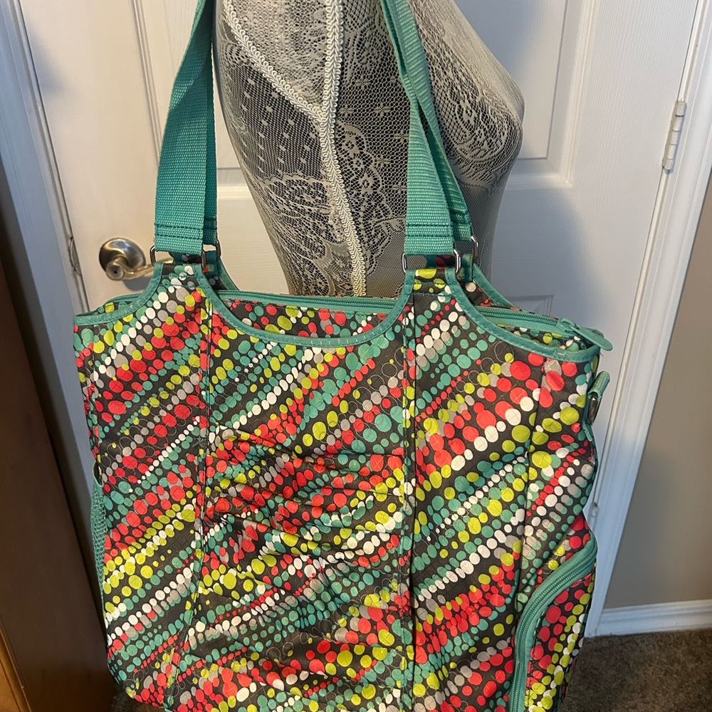 Thirty-One White, turquoise, lime green & Coral dotted Gym Bag
